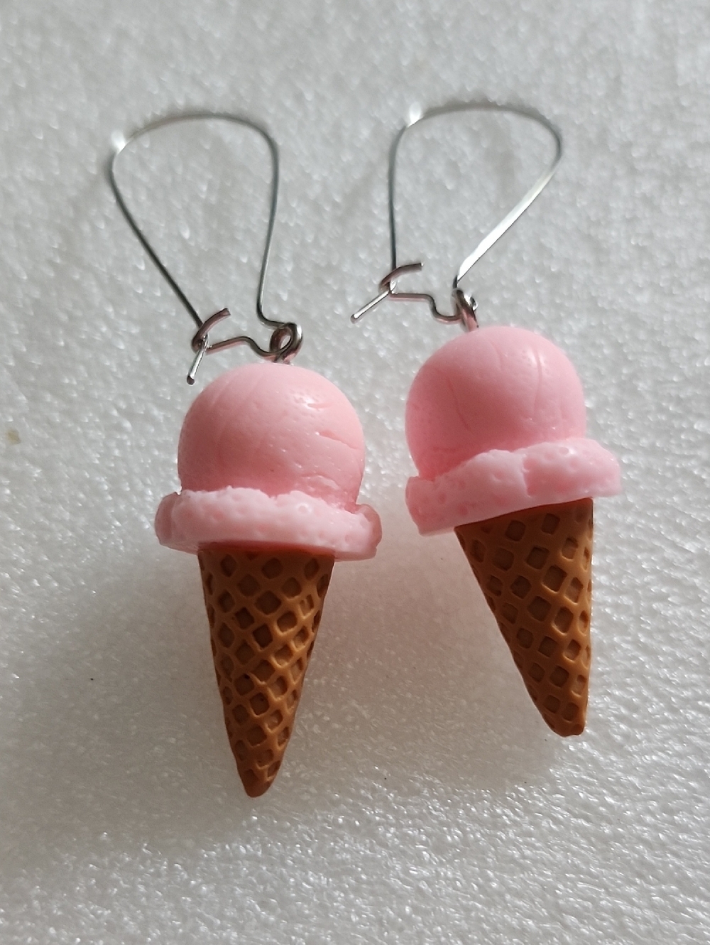 Hand Crafted Pink Ice Cream Cone Earrings